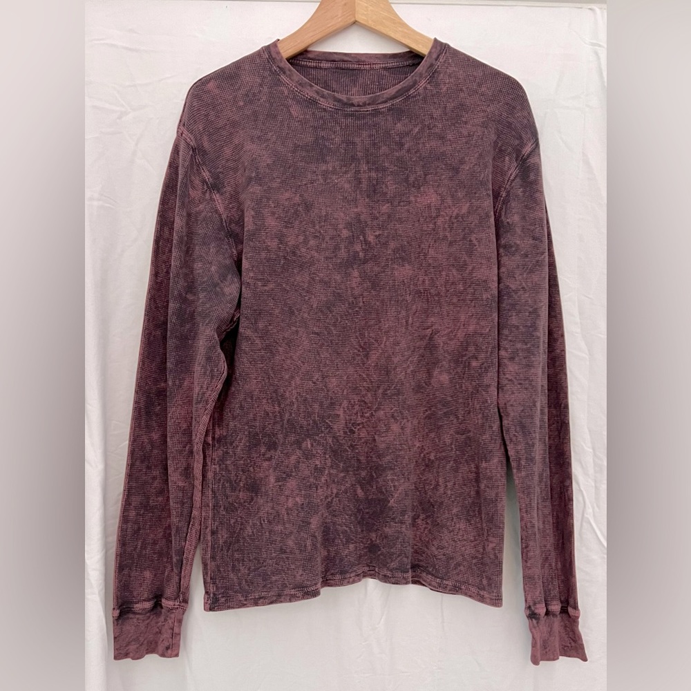 Reverse Tie Dye Long Sleeve Thermal Tee Burgundy and Black Size Medium